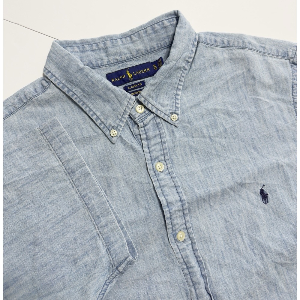 Polo Ralph Lauren Men's Denim Button Down Shirt Untucked Fit Sz XL Chambray Pony
